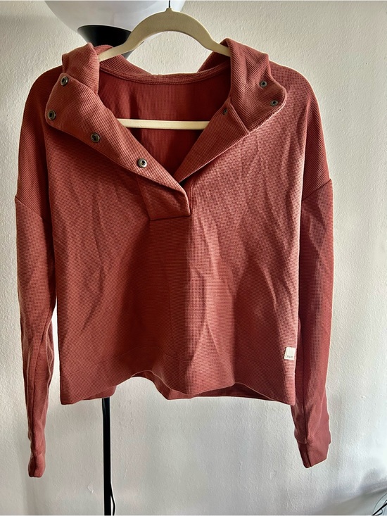 Vuori Tops - Vuori Rust Waffle-Knit Snap-Hood Pullover